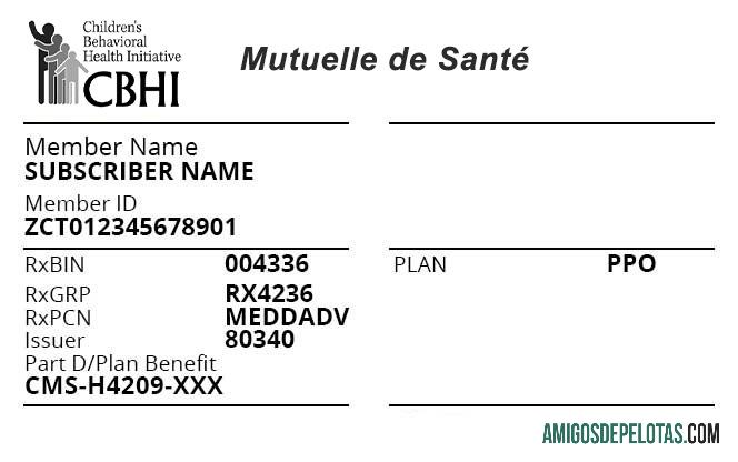 Cartão de seguro saúde de Ruanda exemplo real